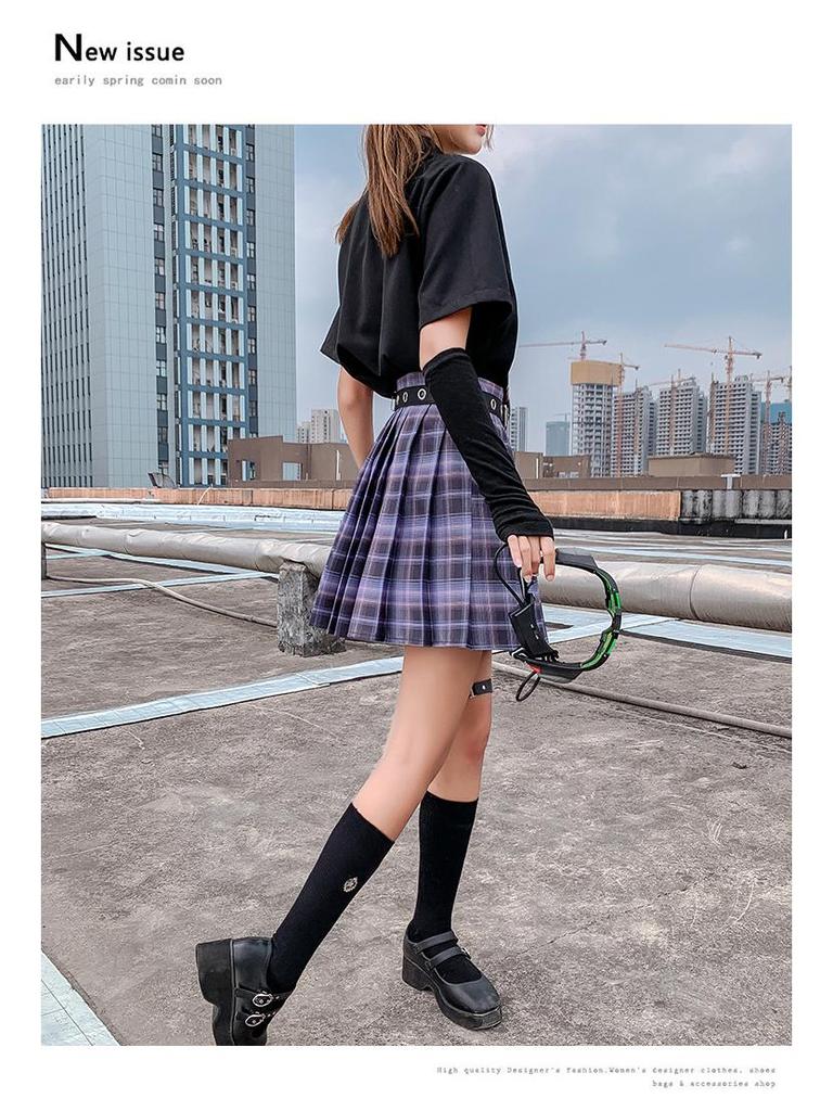 Gentle JK Plaid Pleated Skirt - High Waist Japanese School Uniform for Women