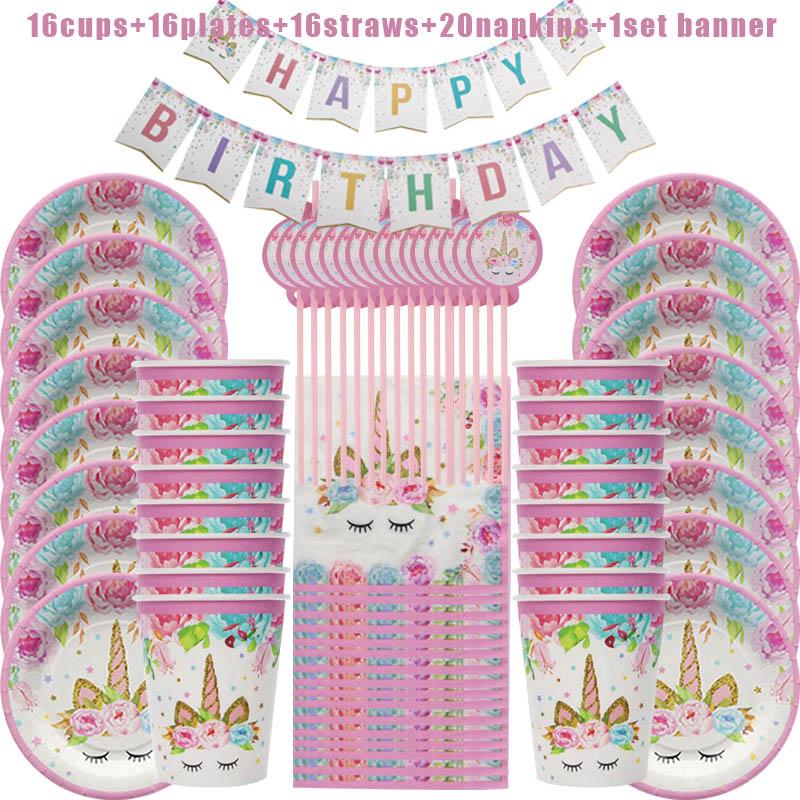 WEIGAO Unicorn Party Accessories Rainbow Unicorn Balloons Latex Balloon Girl Birthday Party Decor Unicorn Headband Cake Toppers