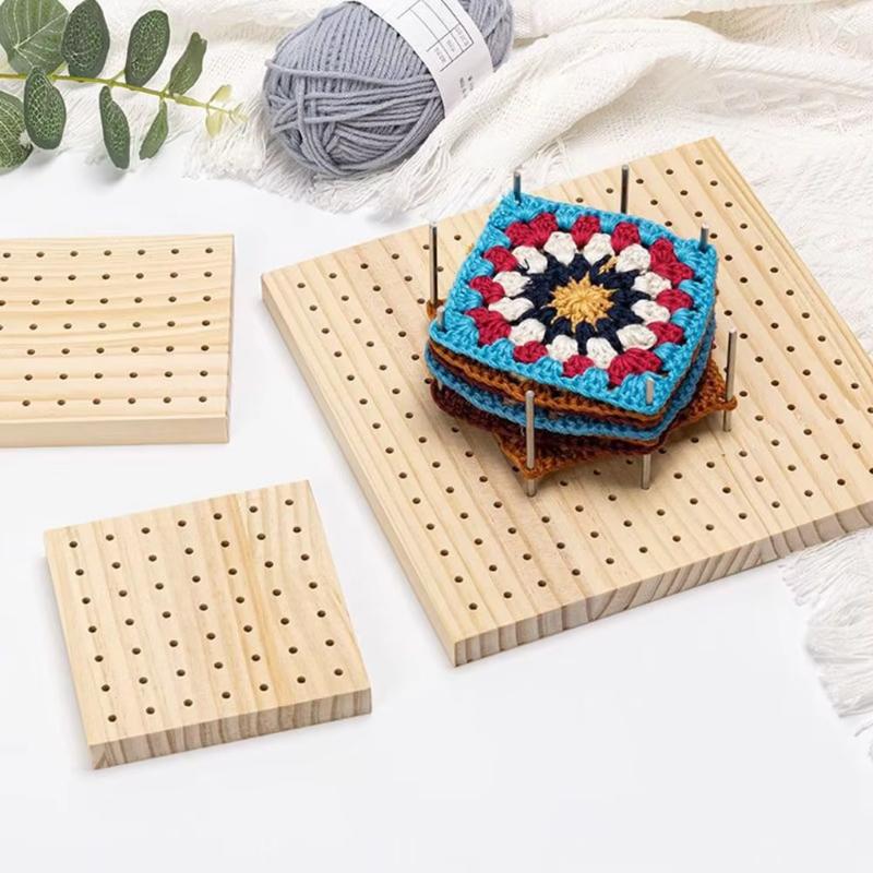 20*20CM DIY Crochet Blocking Boards Wooden Square Knitting Blocking Mat with Stainless Steel Rod Weave Accessory Knitting Board