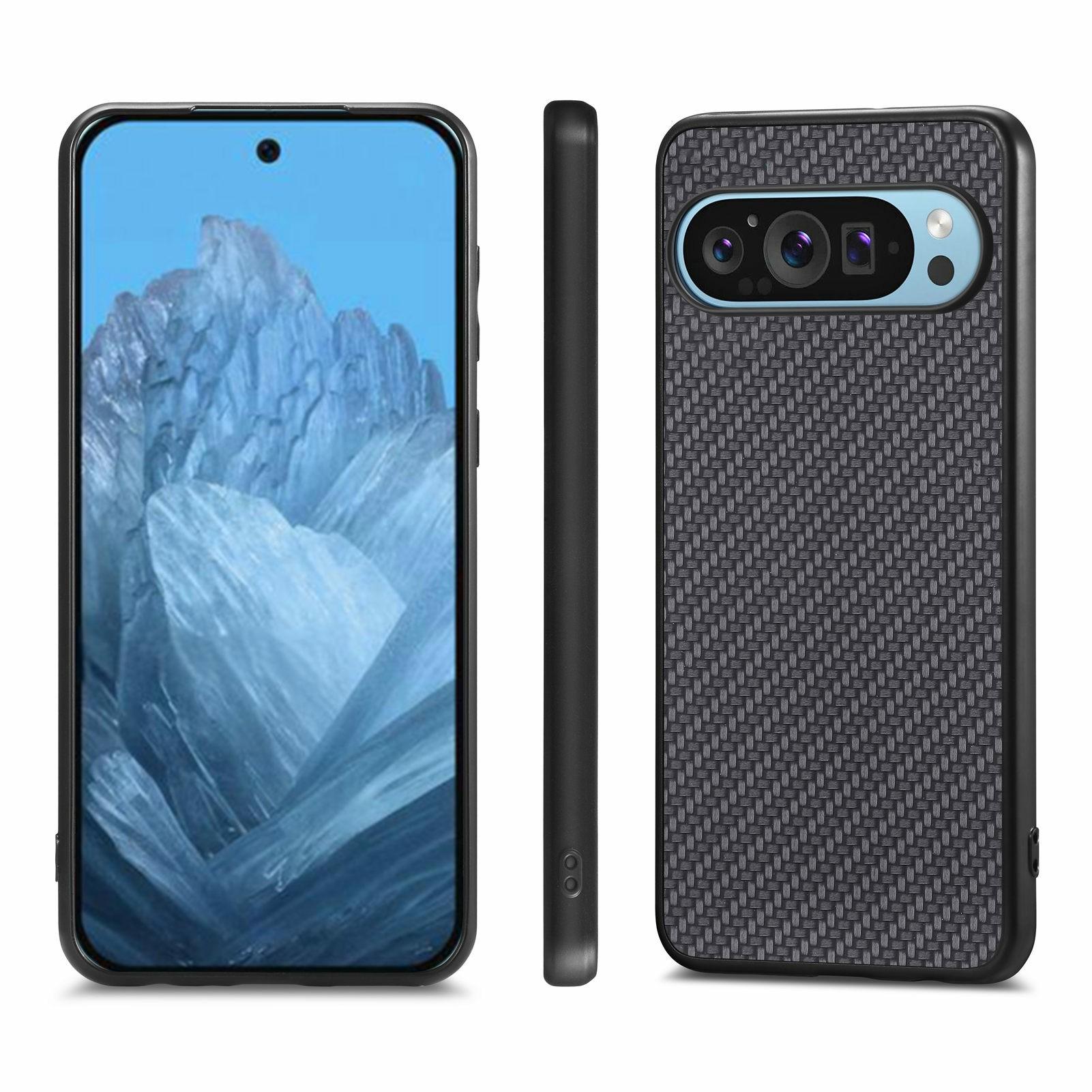 

For Google Pixel 9 Pro XL Case Carbon Fiber Texture PU+PC+TPU Phone Cover Black