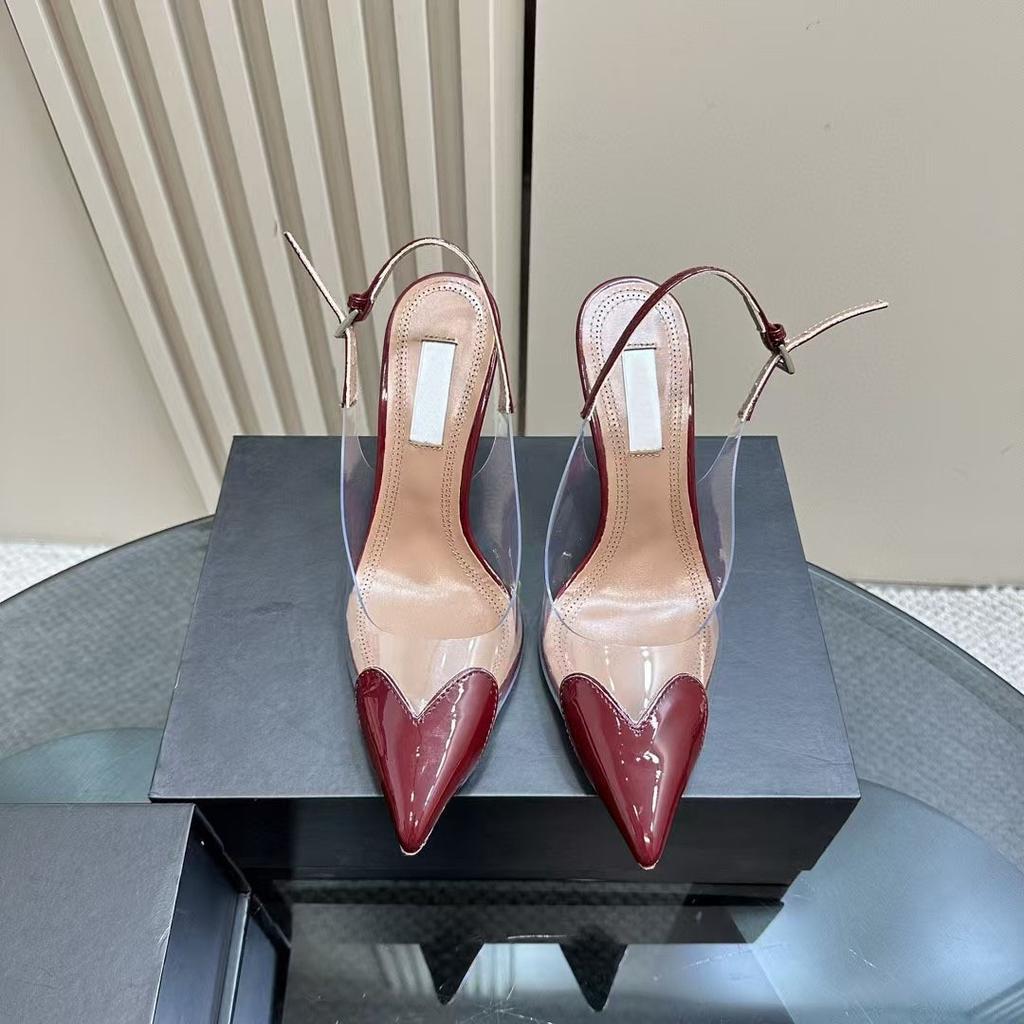 Summer 2025 New French Toe Cap, Pointed Toe, Transparent Pvc Fashion, Red High Heels