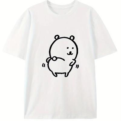 2025 Autumn Cotton Short Sleeve T-Shirts Fashion Cute Cartoon Print Round Neck Breathable for Oversized Casual Loose Unisex Top