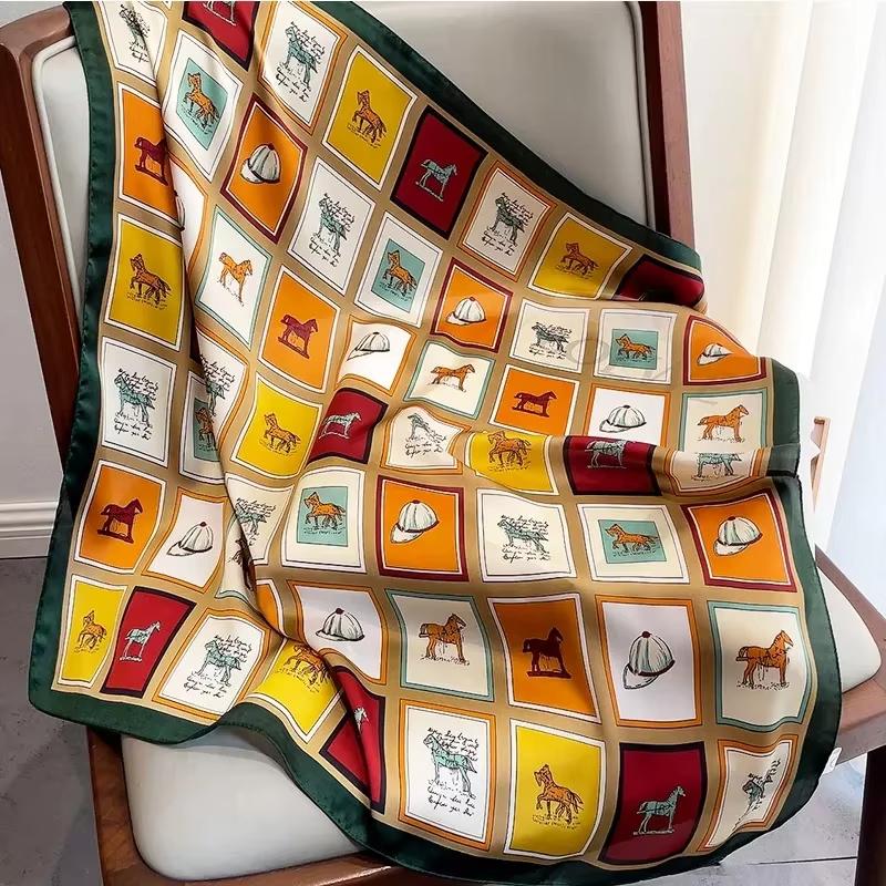 

Luxury Silk Shawl Square Scarf for Women Satin Fashion Wraps Neckerchief Female Hair Bands Ribbon Headband Bandana 70X70CM 70x70cm