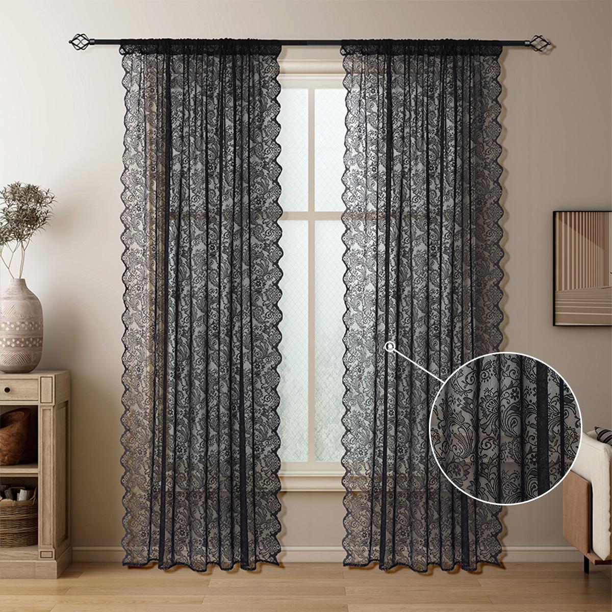 

Phoenix Tail Warp Lace Window Screen Semi-Blackout Curtain Living Room Bedroom Retro Decoration 100 * 150 (one piece of pole) чорний