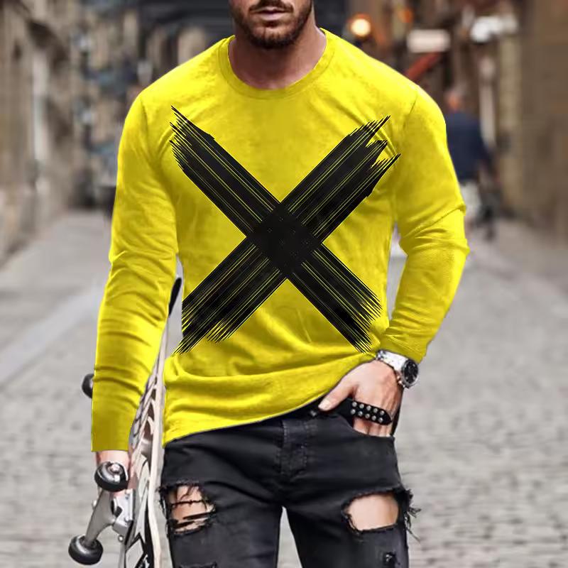 Vintage Pattern T-Shirt For Men Colorful Striped 3D Printed T Shirts Summer Casual Long Sleeves Loose Street O-Neck Tops Tees