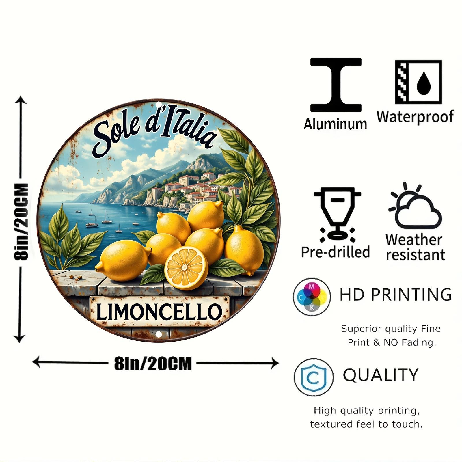 Vintage Lemon Italian Coast Metal Wall Art Rustic Aluminum Circular Sign with Limoncello Design Lemon Slices 20x20cm(8x8inch)
