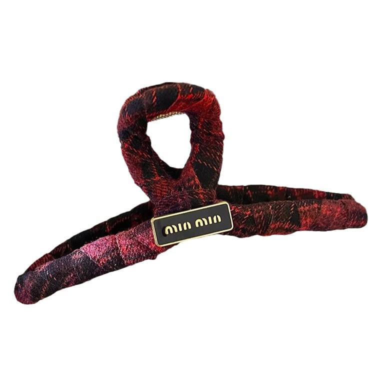 2024 High-End Damen Weihnachtsrot Karierte Krallenklemme – Gold Label Winter Haaraccessoire