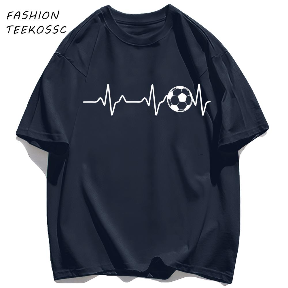Football Electrocardiogram Print Men T Shirt Crewneck Summer TShirt Casual Loose Clothes Unisex AllMatch Cotton Sportswear