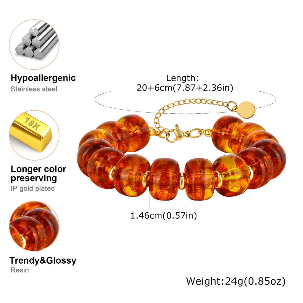 Exaggerated Personality Design Resin Beads Bracelet Necklace for Women Fashion Stainless Steel Summer Statement Jewelry Set Gift