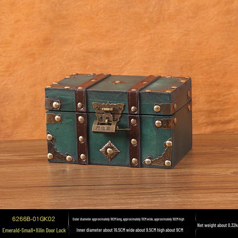 Vintage Wooden Treasure Chest with Lock - Jewelry Box & Film Prop