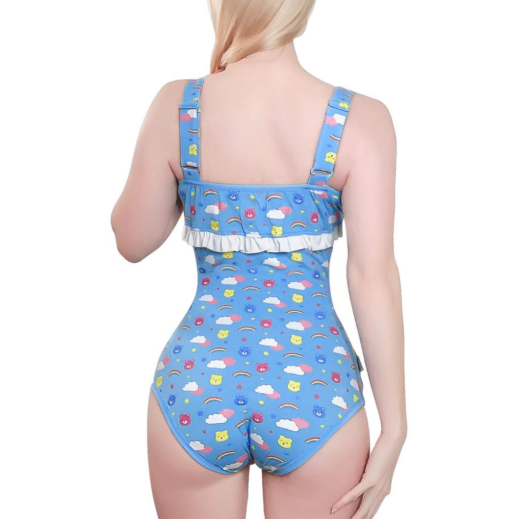 LittleForBig Adult Romper Tank Top [Teddy Friends] Camisole with Bow, Cotton Pajamas, Blue, Size S