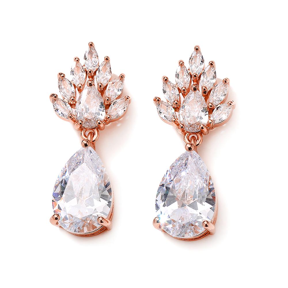 ZAKOL New Leaf Water Drop Zircon Dangle Earrings for Women Luxury European and American Bridal Wedding Zircon