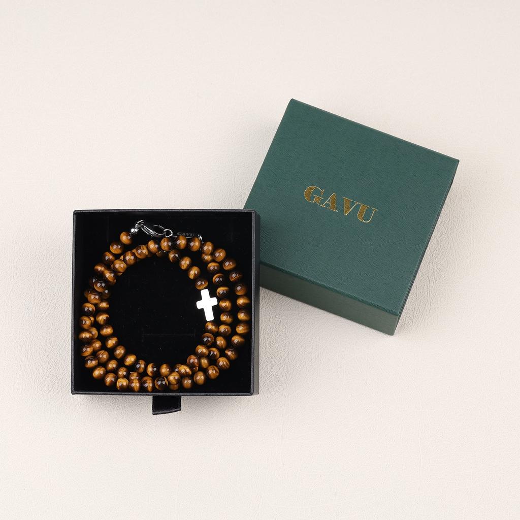 GAVU Tiger Eye Power Stone Cross Necklace for Men