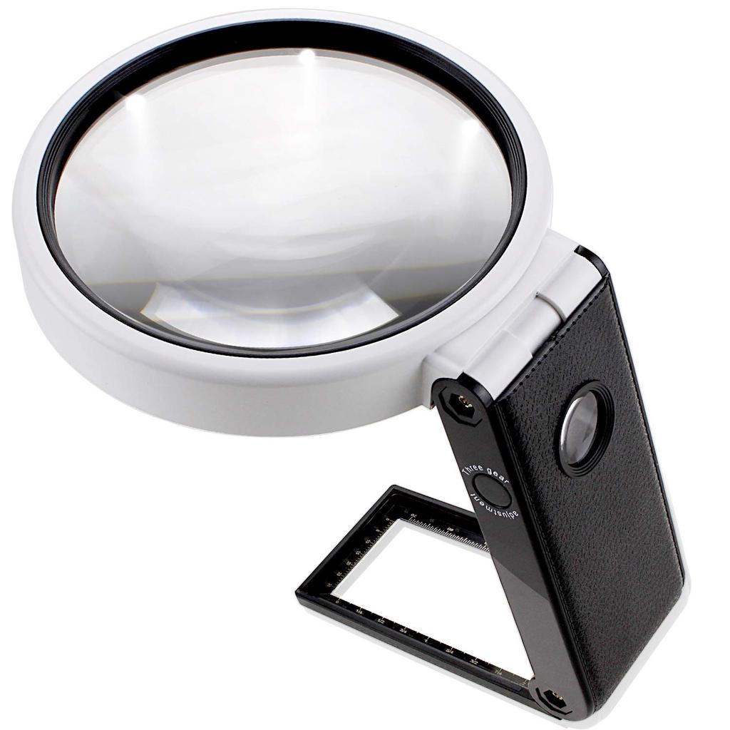 PhoenixLoupe Handheld Magnifying Glass with Stand [3.5x & 25x Magnification], 2 Lenses, 5 LED Lights, and Black Light Included (45-Day Warranty)