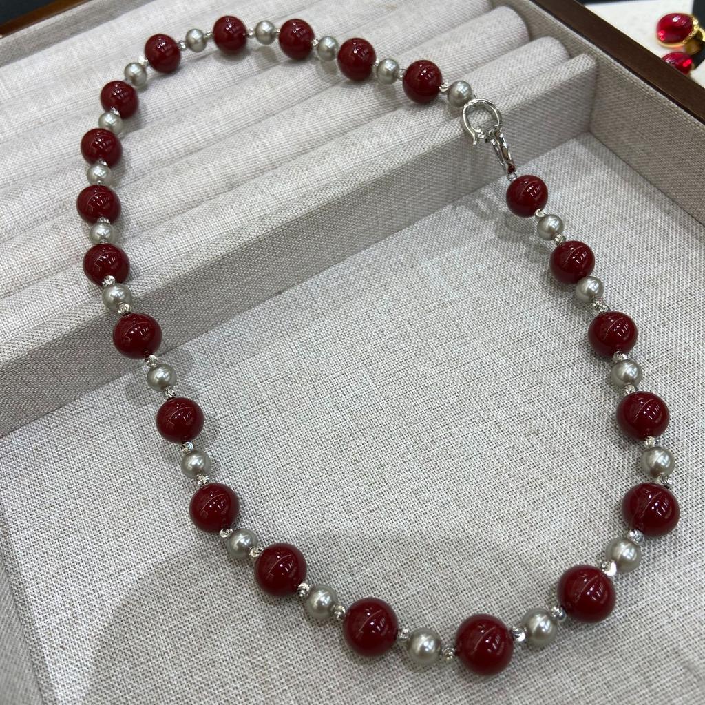 10Mm High Gloss Merad Mocha Brown Angora Red Mixed Color Necklace Clavicle Chain Bracelet
