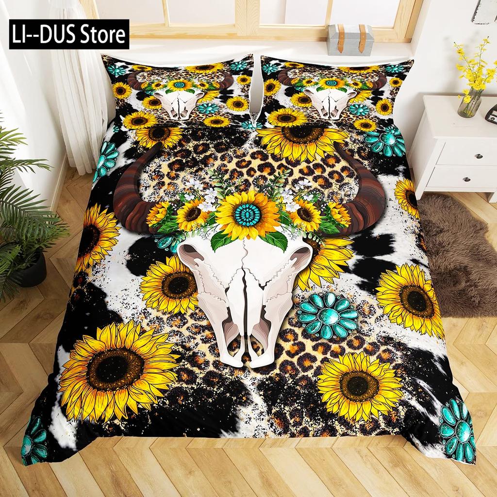 Sugar Skull Bedding Sets Queen King Full Size For Kids Colorful Flower Skeleton Bedding Decor Set With Pillowcases Room Decor