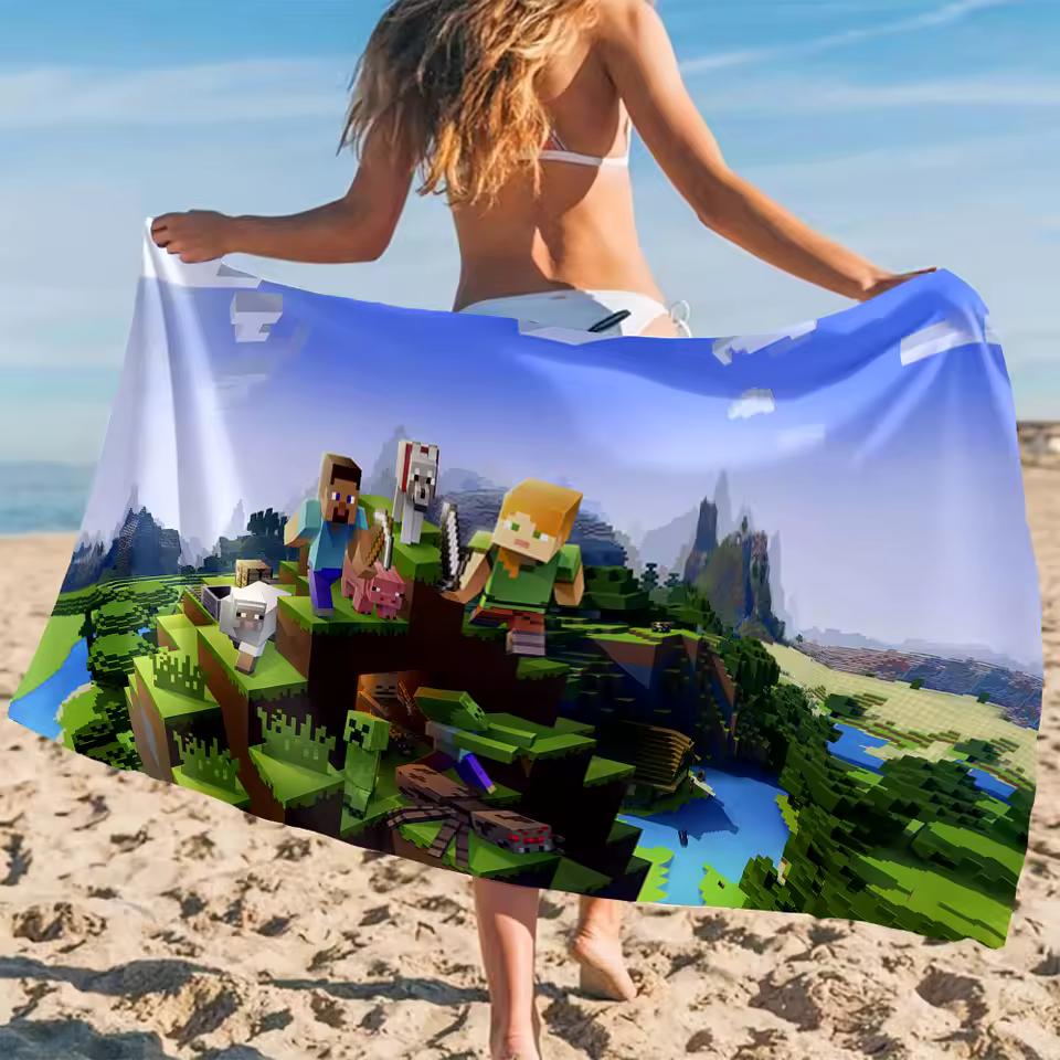 M-Minecraft-S World Beach Towel Cartoon Quick Dry Microfiber Bath Towel for Swimming Surfing Camping Unisex Holiday