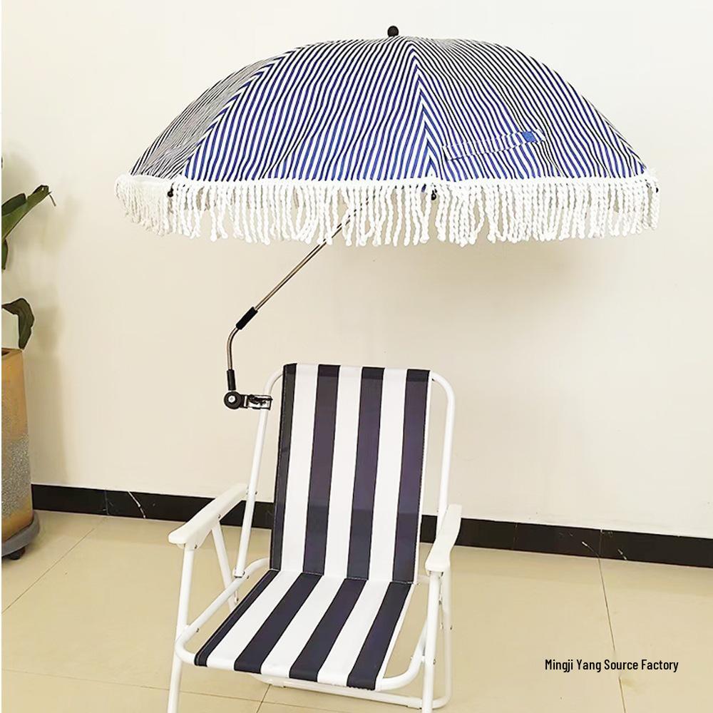 360° Swivel Clamp Umbrella Portable Beach Camping Chair, Deep Blue/Sky Blue/Rose Gold Alloy