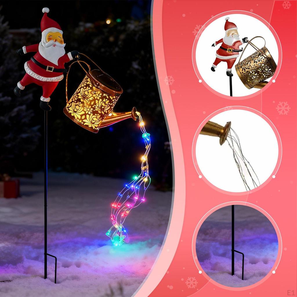 Santa Claus Solar Watering Can Lights Christmas Outdoor Outside Hanging Lantern with Stake