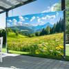 1pc Party Banner - Landscape Green Grassland, Pine Trees, and Forest Background, Vibrant Wildflowers Summer Party Decoration