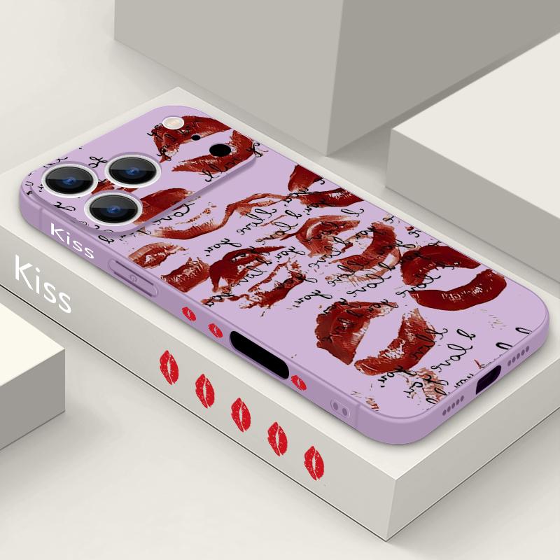 Custodia con Laccetto e Fantasia Baci Labbra per iPhone 17 Pro Max Funda iPhone 16 15 14 13 Pro Max 11 16E 17E Cover Morbida in Silicone