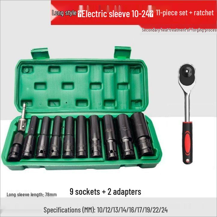 Extended Electric Air Impact Wrench Set with 8-32mm Hex Sockets