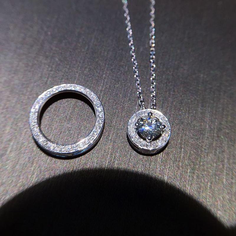 925 Sterling Silver Anti - Allergic Necklace for Women Simple Chain Clavicle Neck Circle Zircon Crystal Pendant