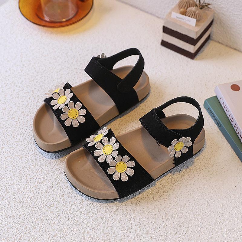 Non-Slip Toddler Princess Shoes - Korean Style, Soft Sole Flower Sandals for Girls Summer 2026 Size 21 чёрный