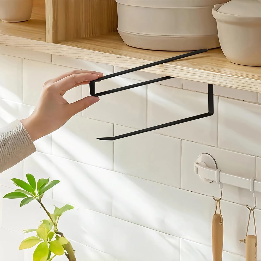 Paper Towel Holder Under Cabinet, Kitchen Towel Holder Towel Roll Holder Tissue Storage Rack Dispenser Cling Film Shelf Free Punch Hanger Organizer