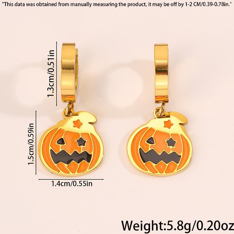 Titanium and Steel Earrings - Halloween Style Earrings - Pumpkin Head Witch-style Vintage Earrings