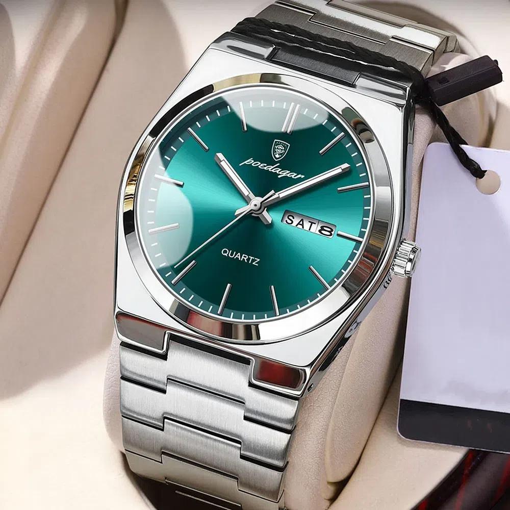 

POEDAGAR Мужские часы Fine Steel Sport Fashion Оригинальные кварцевые часы для мужчин Водонепроницаемые светящиеся дата Gentleman Trend серебряный/белый