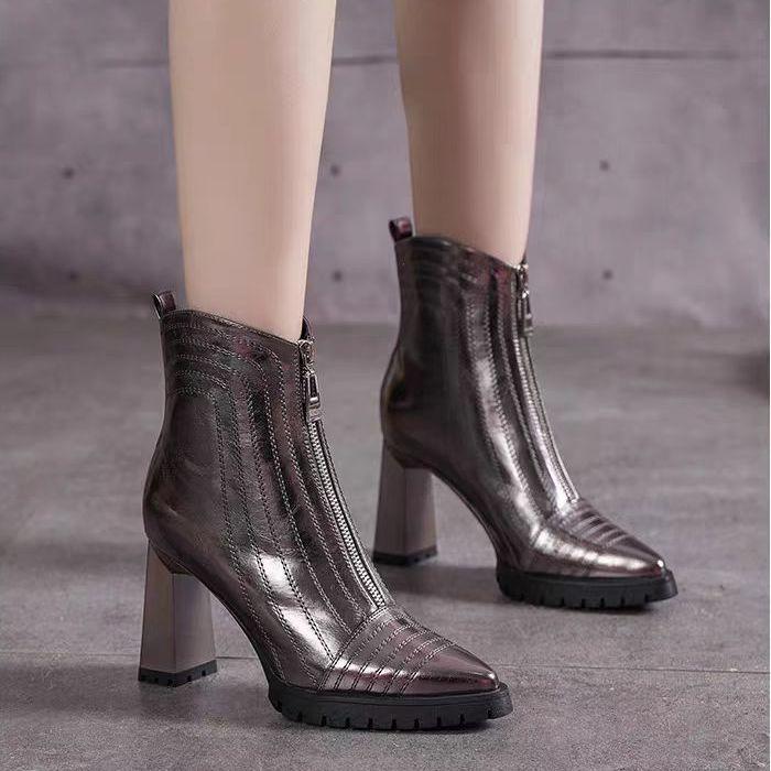 Fashion 2025 New Trendy High Heel Pointed Toe Ankle Boots Women's Shoes Elegant Fashion Front Zipper High Heels Women's Fashion Boots