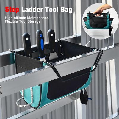 Ladder Tool Pouch for Step Ladders 600D Oxford Fabric Organizer Bag with Multiple Pockets Hammer Loop Quick-Release Buckle