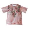 Women Tops Round Neck Short Sleeve Pullover Tops Loose Fit Faux Pearls 3D Floral