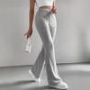 2025 Women's Autumn Knitted Ribbed Flared Pants - Solid Color Casual Micro-flare