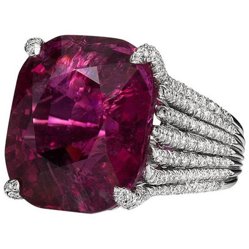 Luxurious Ruby Women's Ring Geometric Shape Diamond Ring Elegant European and American