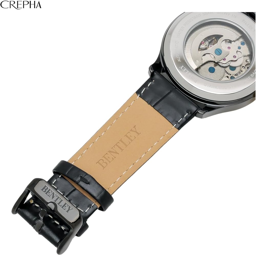 CREPHA Herren Analoge Automatikuhr mit Lederarmband, Bentley Gold, BT-AM320-GD