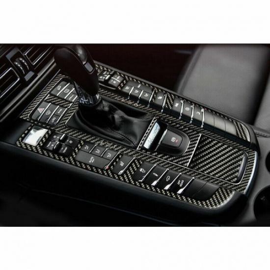 6Pcs For Porsche Macan 2014-19 Carbon Fiber Interior Gear Shift Panel Cover Trim