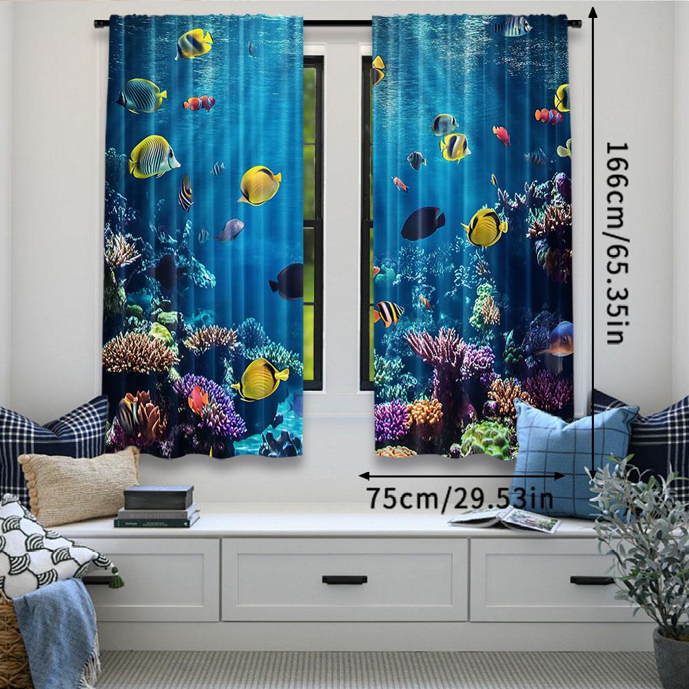 2 Stuks Oceaan Gordijn Onaangeroerd Wild Onderwater Aquatische Wereld Koralen Exotische Vissen Landschap Voor Slaapkamer Woonkamer En Eetkamer