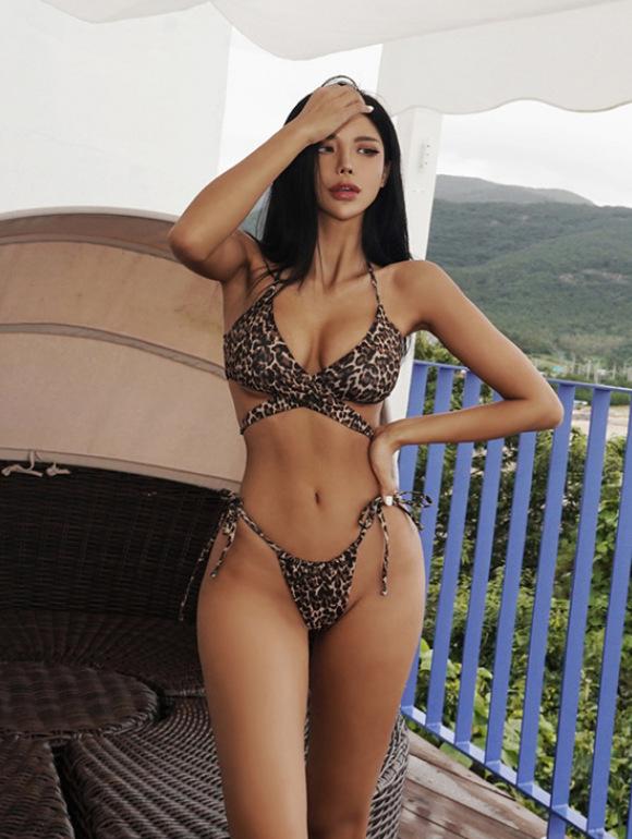 1011 New Women's Split Leopard Print Swimsuit Thong Low Waist Multi-rope Slim Simplicity