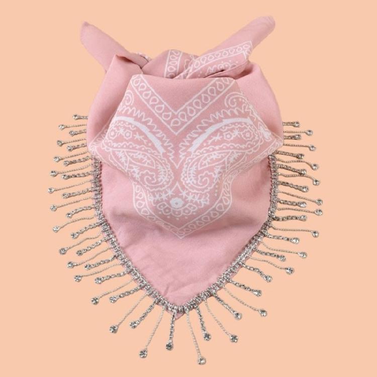 Cashew Flower Print Bandana for Adult Unisex Glittering Crystal Tassesls Head Scarf Neckerchief for Music Festival Party