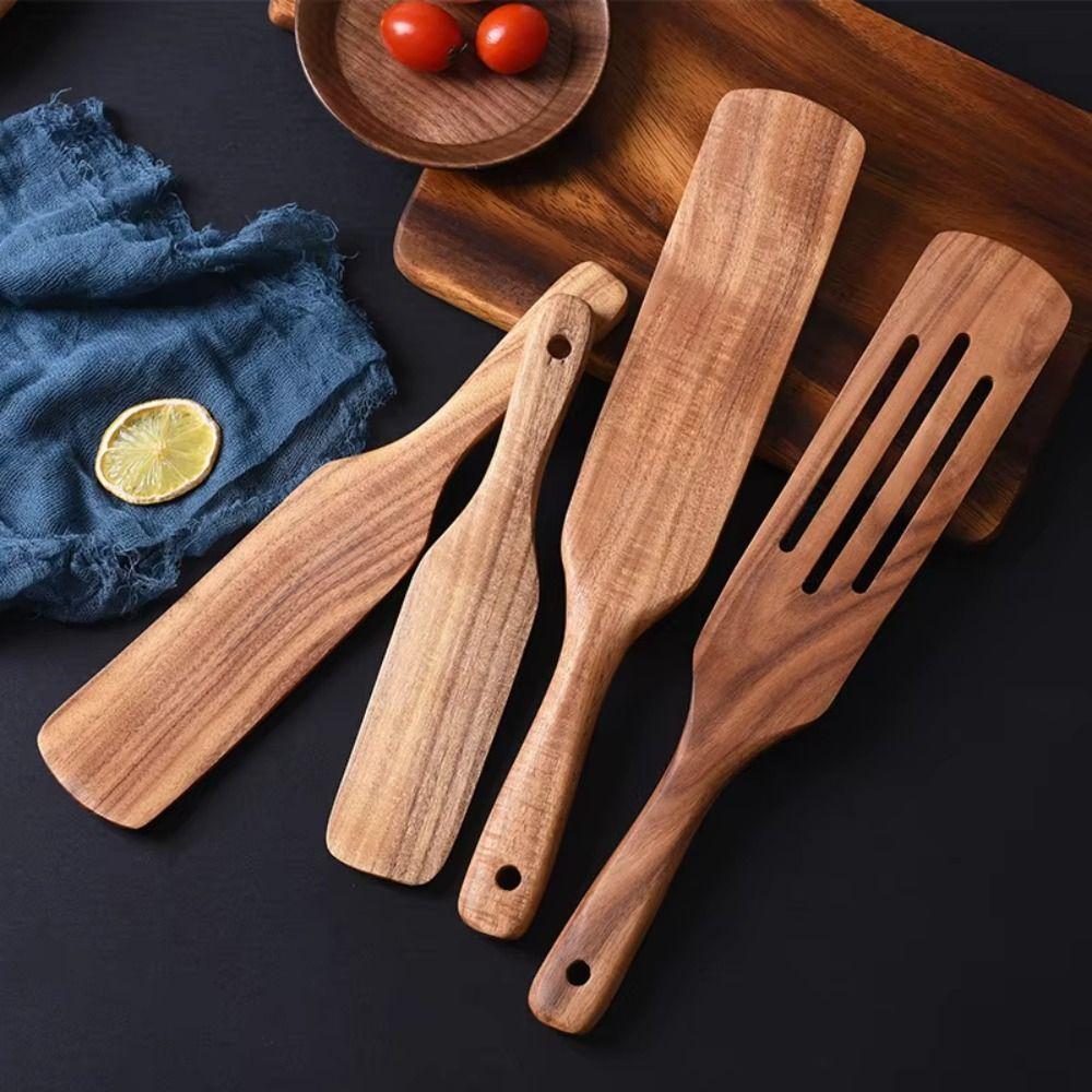 Non-Stick Sourdough Spurtle Teak Wood Steak Shovel Tableware Wooden Ladle Skimmer Dim Sum