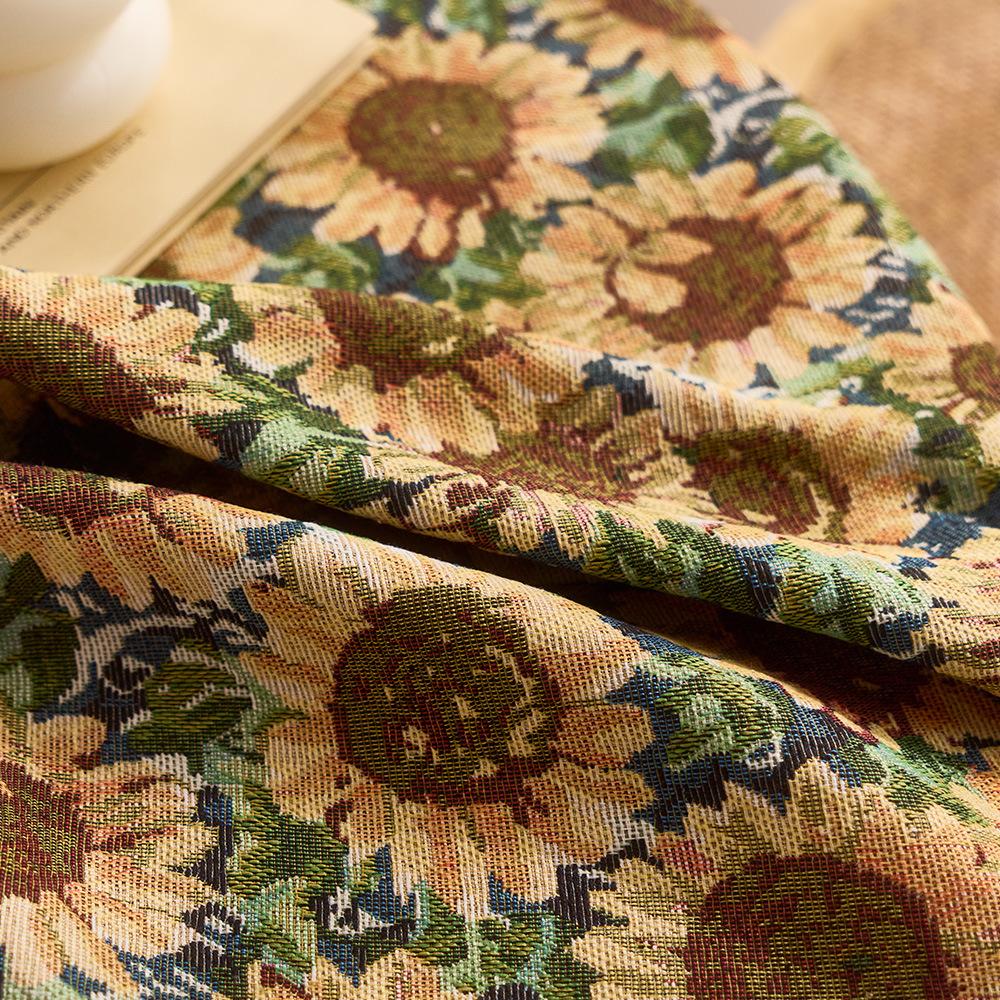 Vintage Sunflower Dining Table Fabric Coffee Table Cloth Round Color Woven Jacquard Tablecloth Pastoral Oil Painting Decorative Cover
