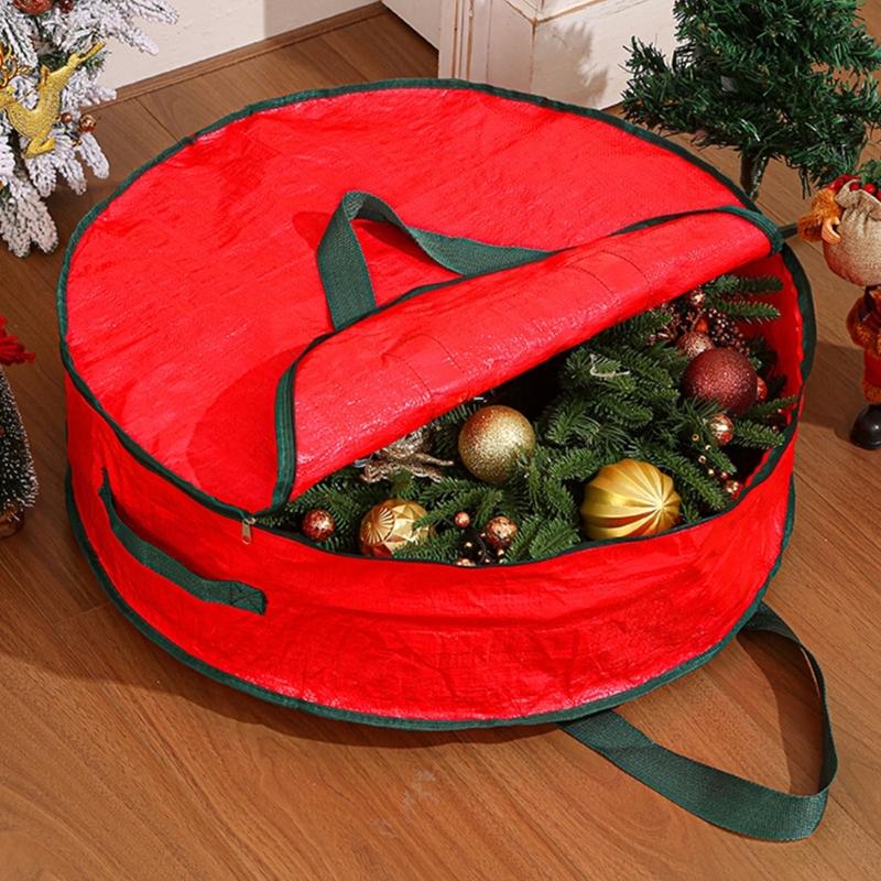 Reusable Christmas Wreath Organizers Round Waterproof Storage Bag With Handles Durable PE Materials For Seasonal Decoration Protections