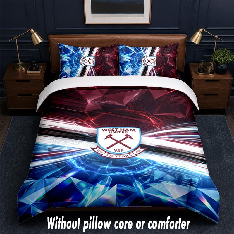Set Biancheria da Letto West Ham United Football Design 1 Copripiumino + 2 Federe Morbido Traspirante Biancheria da Letto per la Casa