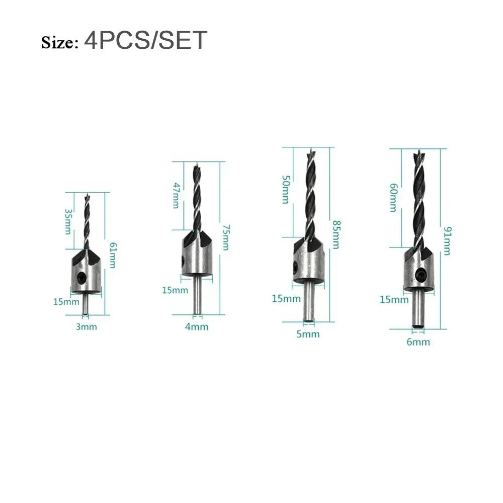 

4Pcs 7Pcs 3mm 4mm 5mm 6mm 7mm 8mm 10mm Countersunk Bit Set Woodworking Drill Bits for Precision Cutting