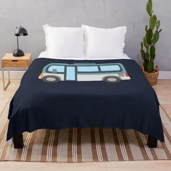 Cute Cartoon Bus Pattern Flannel Throw Blanket King Queen Full Size Super Soft Lightweight Warm for Coach Travel Sofa Blanket