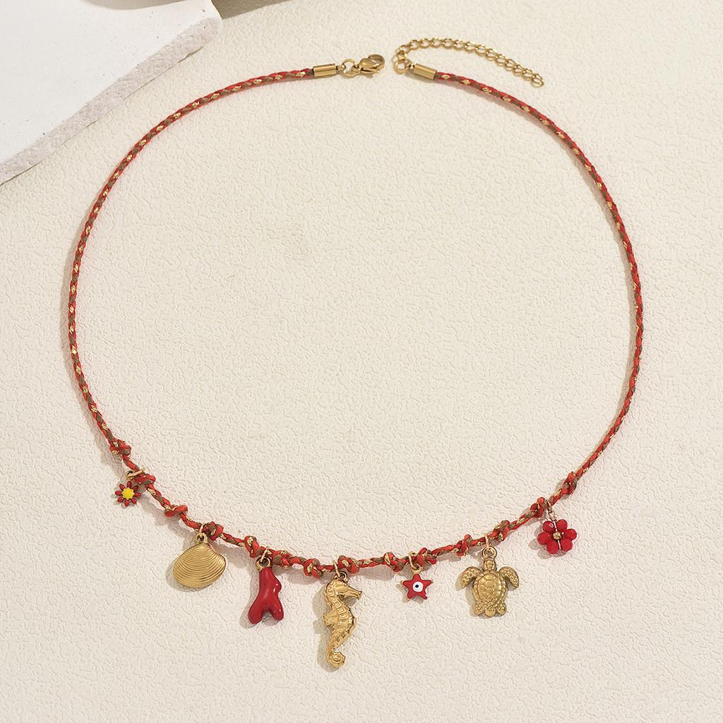Hot Sale Ladies Necklace Fashion Conch Shell Drip Oil Design Woven Clavicle Chain Versatile Necklace