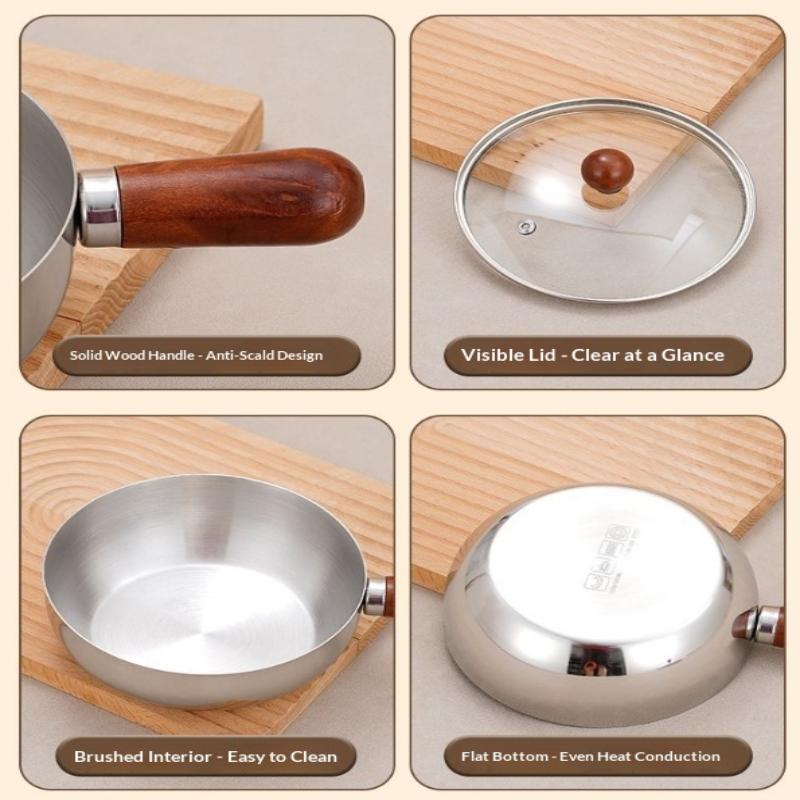 Mały rondel z drewnianym uchwytem ze stali nierdzewnej Patelnia do sosów Patelnia do makaronu na jedną porcję Patelnia do omletów Wielofunkcyjny garnek