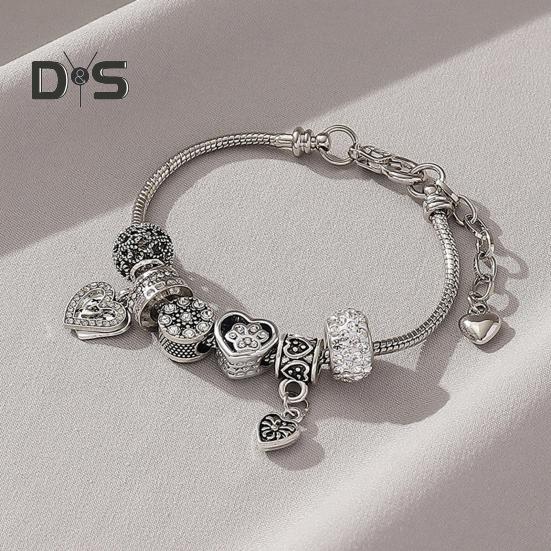 Women Bracelet Heart Shape Rhinestones Inlaid Bracelet with Adjustable Design No Fading Wear-Resistant Bracelet